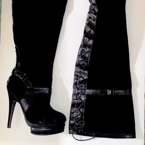 Colin Suart Black Suede & Leather Thigh High Boots